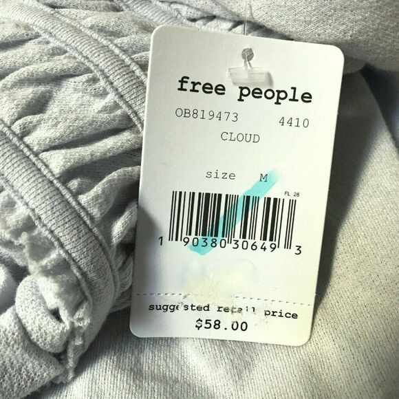 Free People Smocked Off Shoulder Ruffled Sleeve Top Sz M Lt. Blue Rayon Knit NEW - Picture 8 of 8